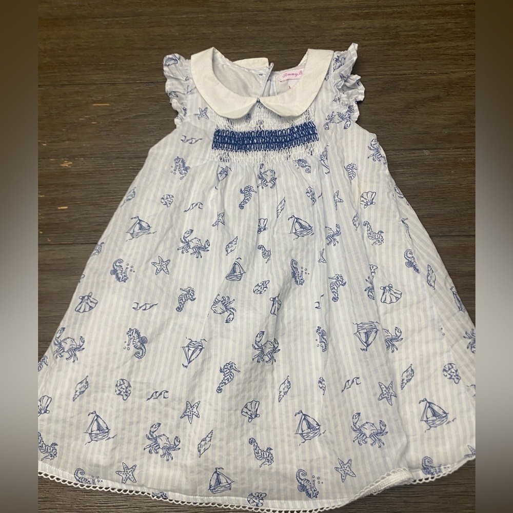 Tommy Bahama girls dress, blue and white, size 2T, beach, starfish